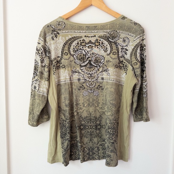 Y2K Green Paisley Rhinestone Top Womens Plus Size 1X Boho Fairy Grunge Romantic - Picture 7 of 8